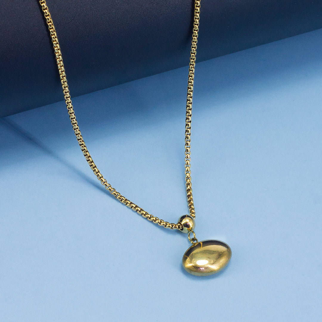 Anti Tarnish Oval Chain Necklace | Trendy Gold Plated Stainless Steel Oval Pendant Style Chain Necklace
