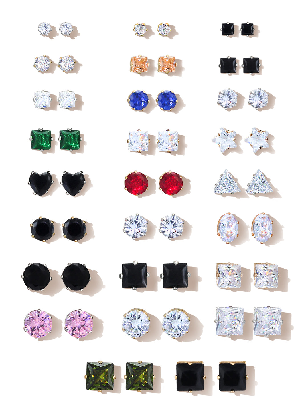 Pack of 26 Multicolour Geometric AD Stud Earrings