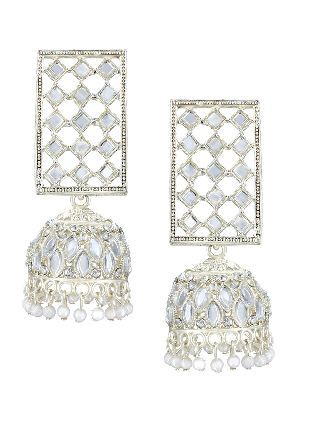 Rectangular Beads Drop Jhumka Earrings