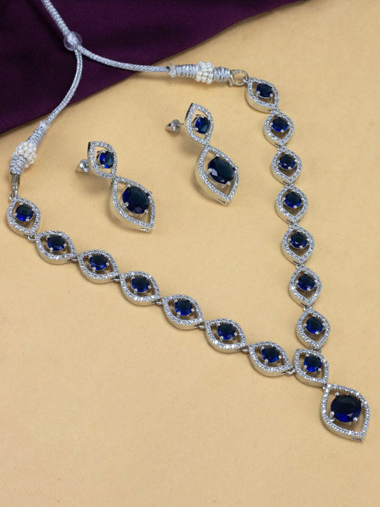 Blue American Diamond Jewellery Set