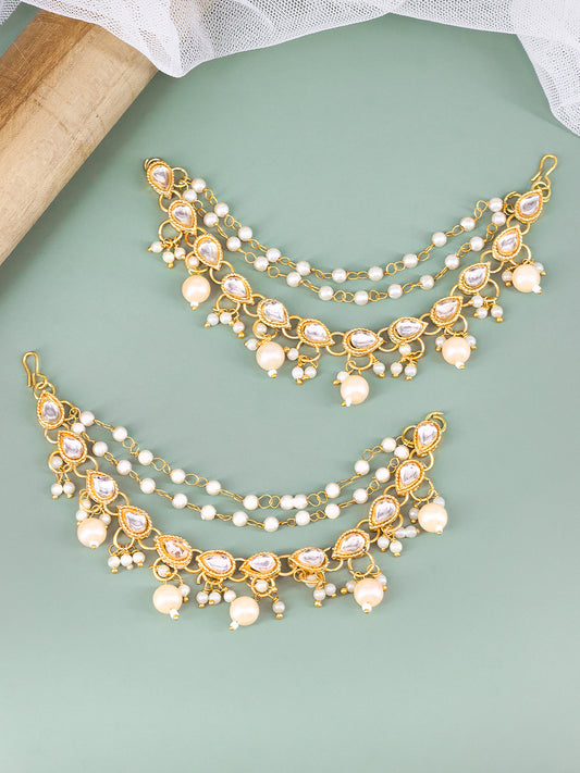 Artificial Stones & Beads Studded 3 Layered Ear Chain