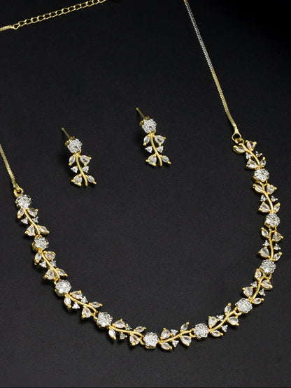 Golden Floral AD Jewellery Set