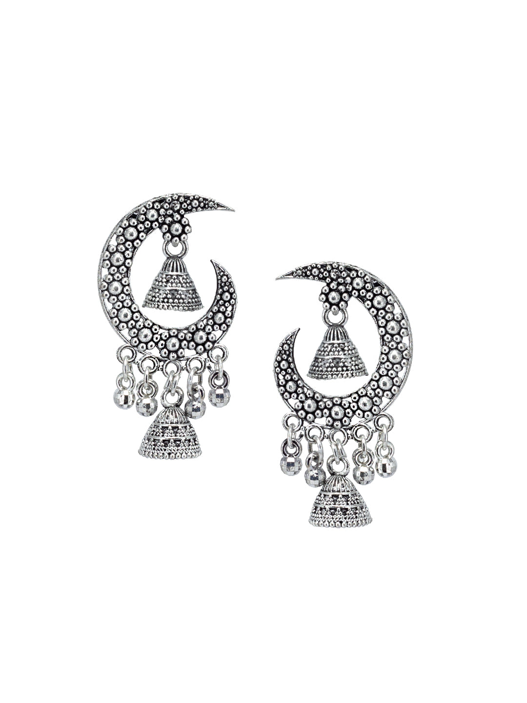 Silver Oxidized Floral Boho Style Jhumki Earrings