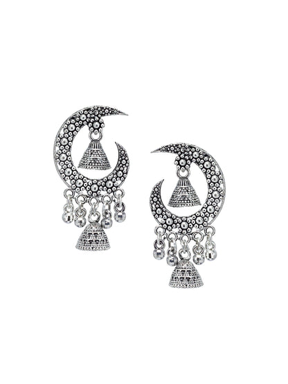 Silver Oxidized Floral Boho Style Jhumki Earrings