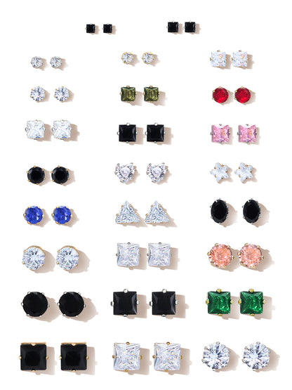 Pack of 26 Multicolour Geometric  AD Stud Earrings
