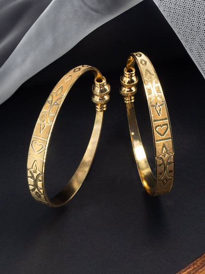 Gold Plated Kada Style Adjustable Brass Bangle Pair
