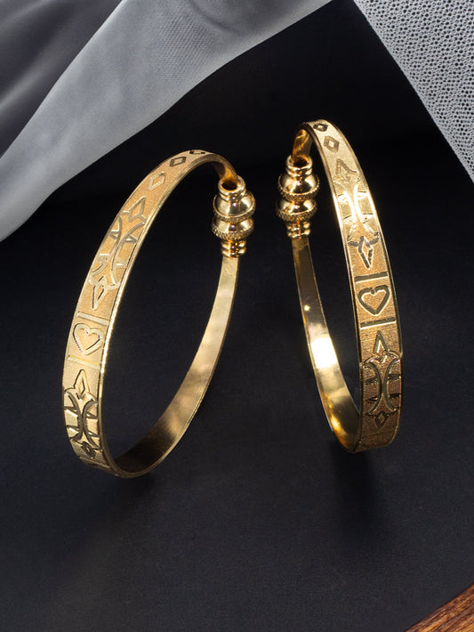 Gold Plated Kada Style Adjustable Brass Bangle Pair