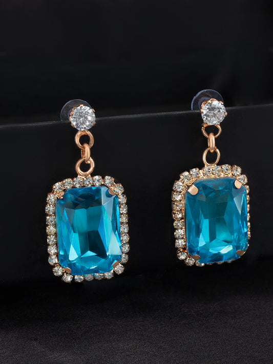 Blue Crystal Stone Square Drop Earrings