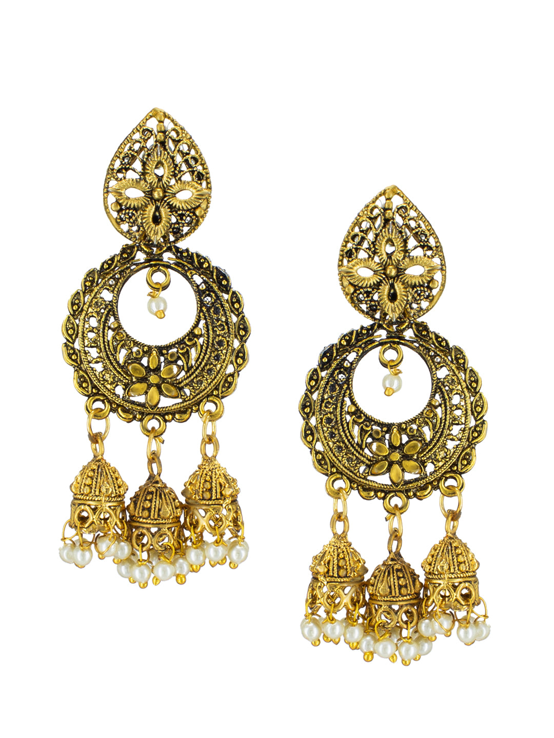 Antique Floral Beads Drop Jhumka Earrings