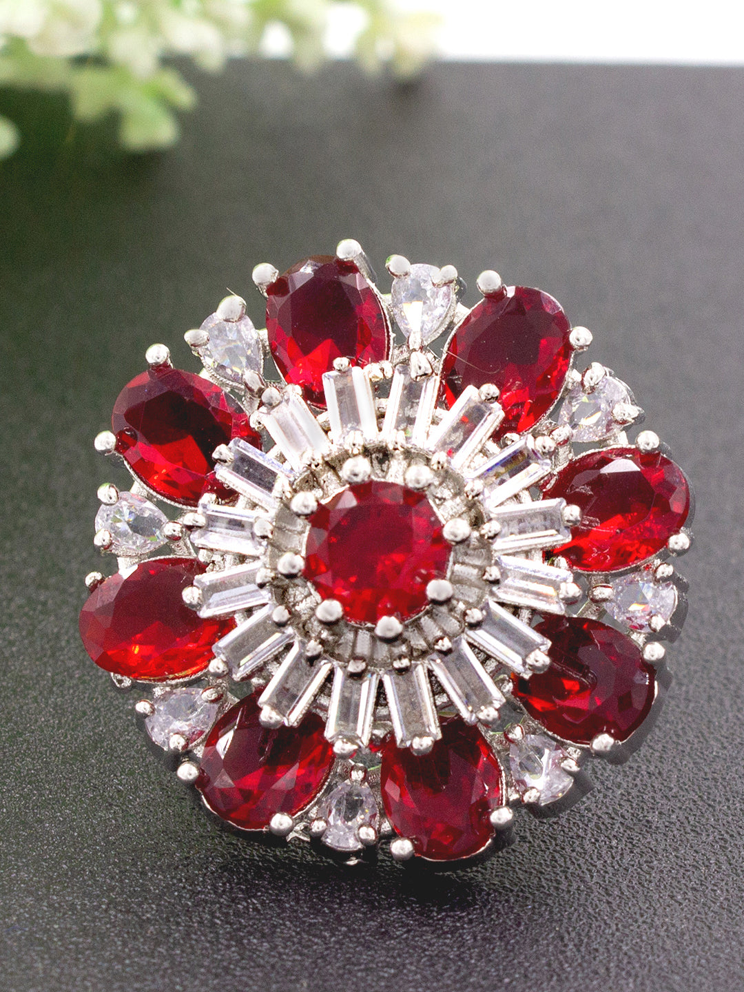 Red Floral AD Adjustable Ring