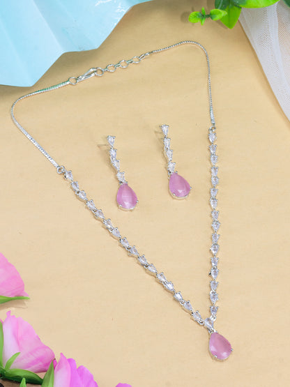 Pink Teardrop AD Jewellery Set