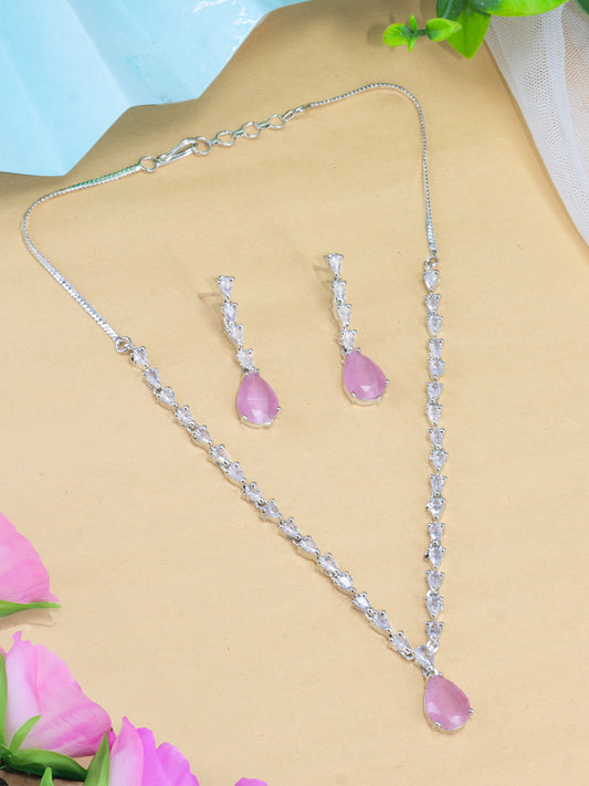 Pink Teardrop AD Jewellery Set
