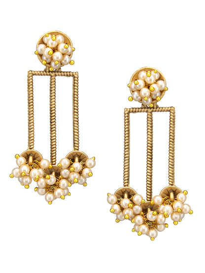 Gold-Plated Beaded Contemporary Drop Earrings