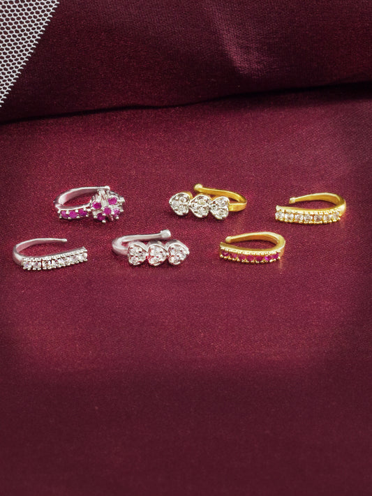 Set of 6 Silver-Plated & Gold-Plated AD Studded Nosepins