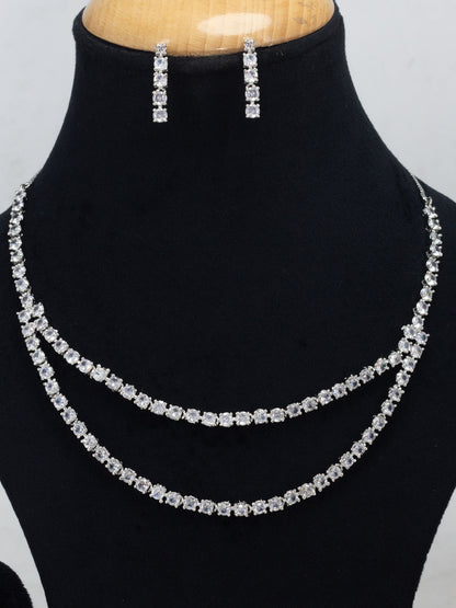 Double Layered Trendy Solitaire AD Jewellery Set