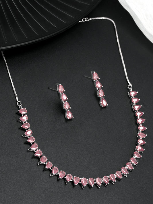 Pink AD Jewellery Set
