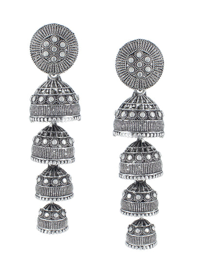 Oxidized Floral Multi Layered Jhumka Earrings