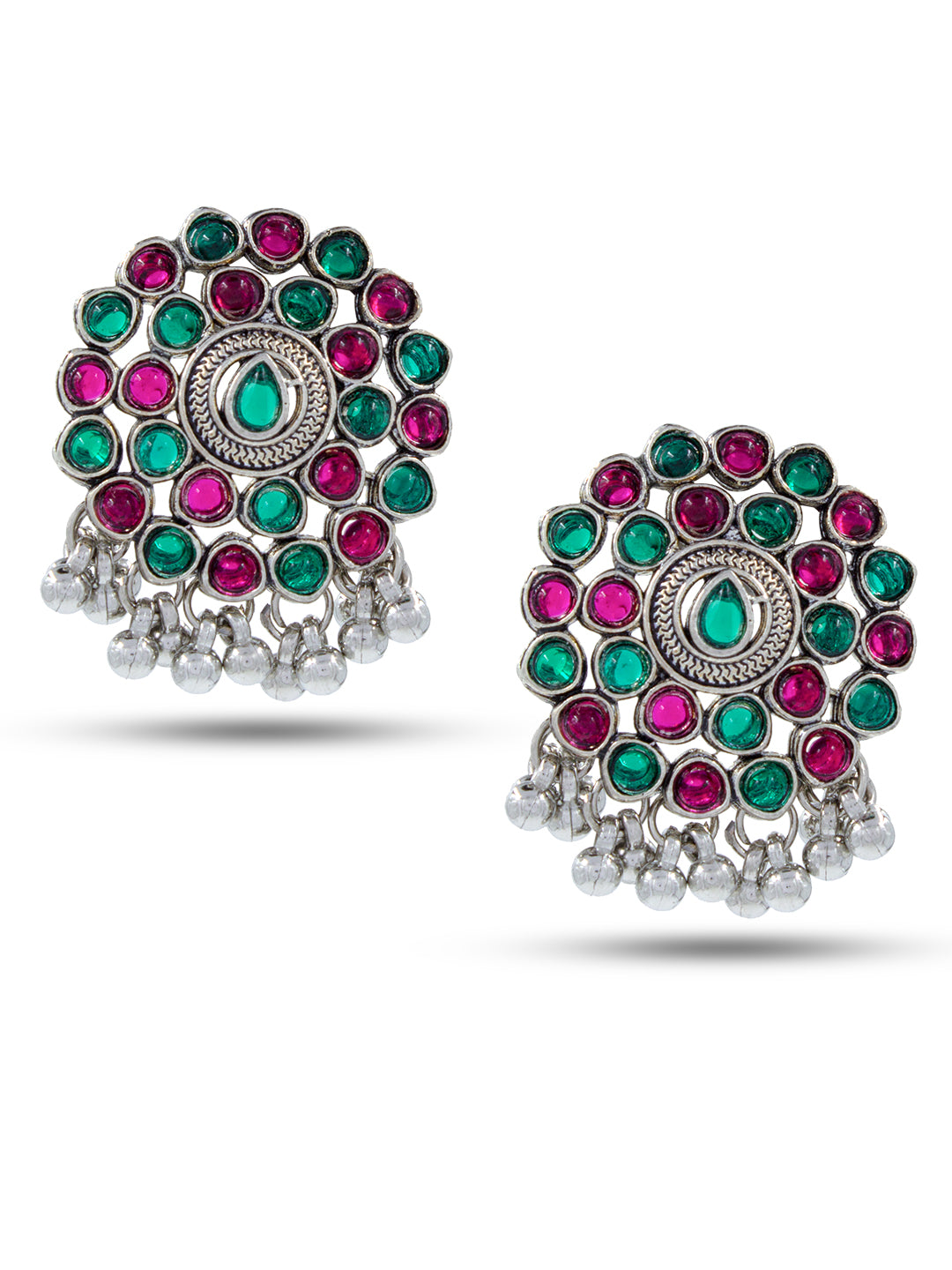 Red & Green Stone Stud Earrings