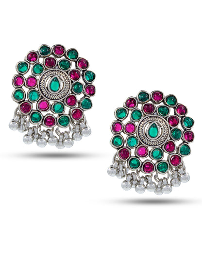 Red & Green Stone Stud Earrings