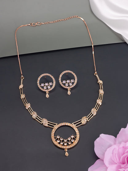 Rose Gold Plated American Diamond Circular Jewellery Set