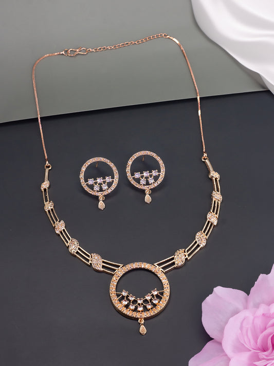 Rose Gold Plated American Diamond Circular Jewellery Set