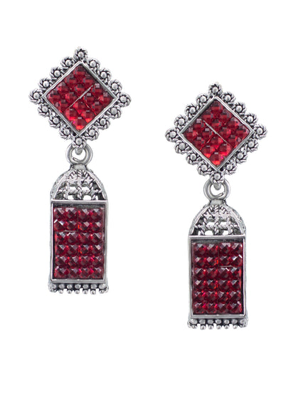 Red Square Drop Earrings