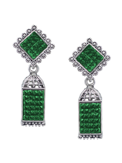 Green Square Drop Earrings