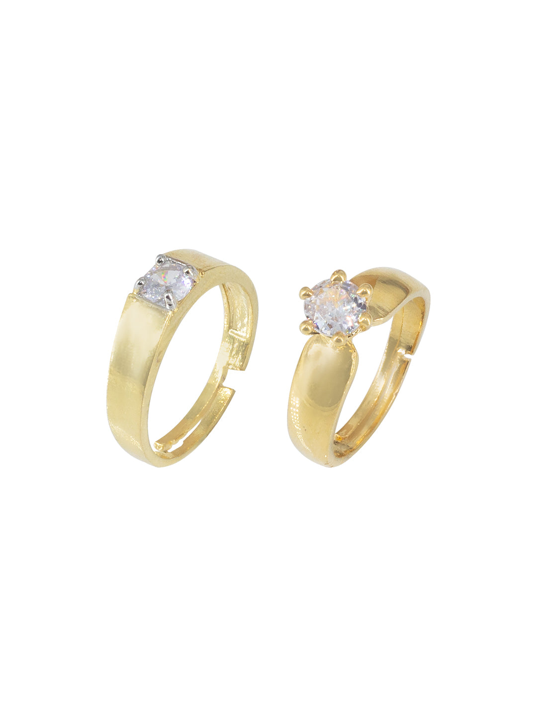 Trendy Set of Two Solitaire American Diamond Adjustable Couple Rings