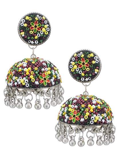 Black & Yellow Beads Drop Jhumka Earrings
