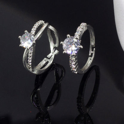 Set Of Two Solitaire American Diamond Trendy Adjustable Rings