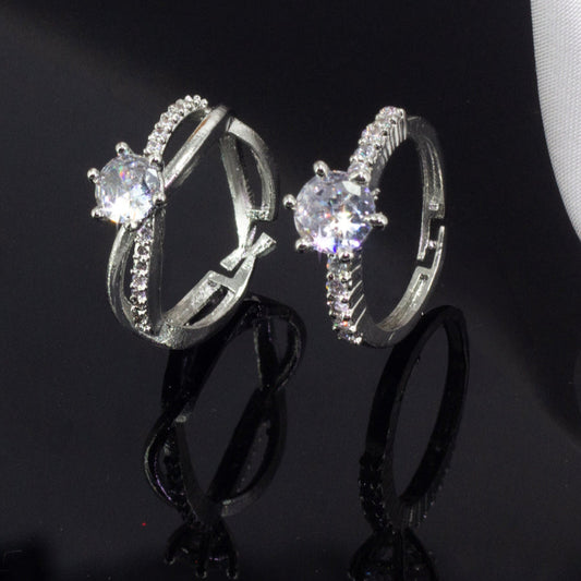 Set Of Two Solitaire American Diamond Trendy Adjustable Rings