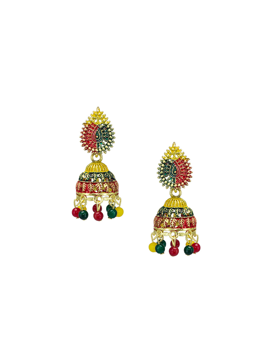 Gold Plated Multi Color Artificial Beaded Jhumki Earrings
