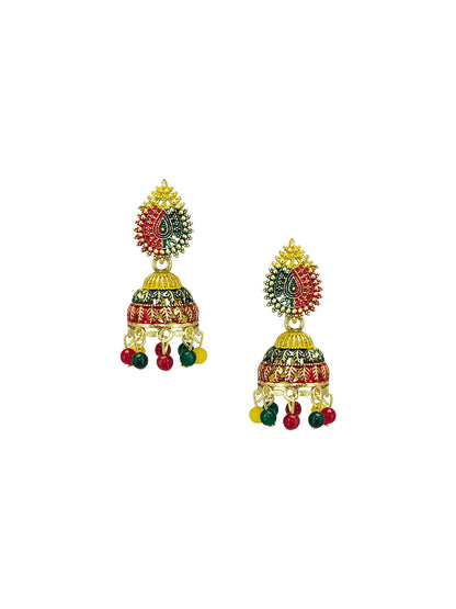 Gold Plated Multi Color Artificial Beaded Jhumki Earrings