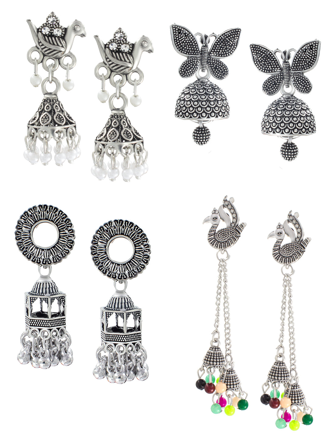 Pack of 4 Oxidized Jhumka Earrings