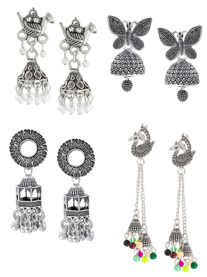 Pack of 4 Oxidized Jhumka Earrings