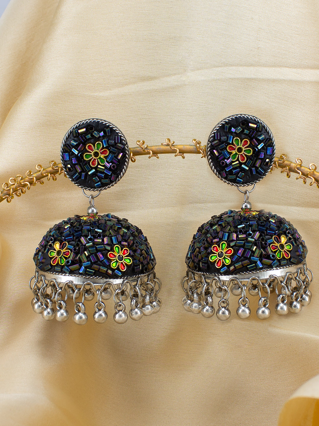 Blue Beads Drop Jhumka Earrings