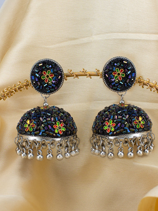 Blue Beads Drop Jhumka Earrings