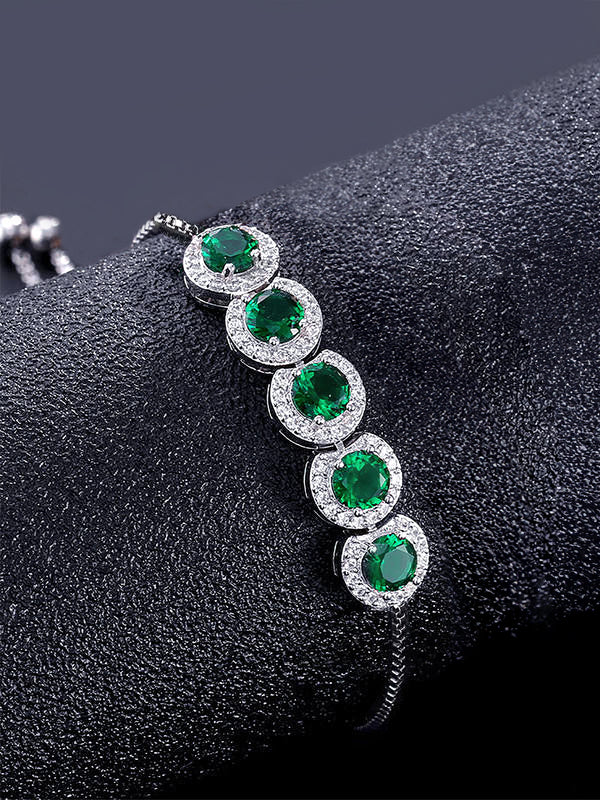 Rhodium Plated Green American Diamond Studded Wraparound Bracelet ...
