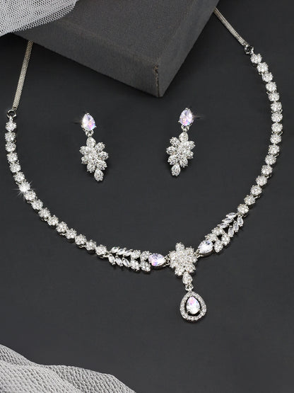 AD Studded Floral Sleek Jewellery Set