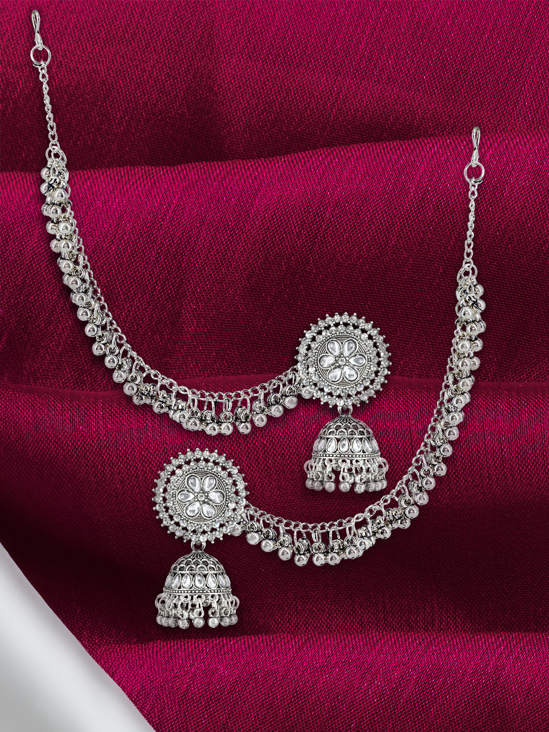 Floral Jhumka Earrings With Chain