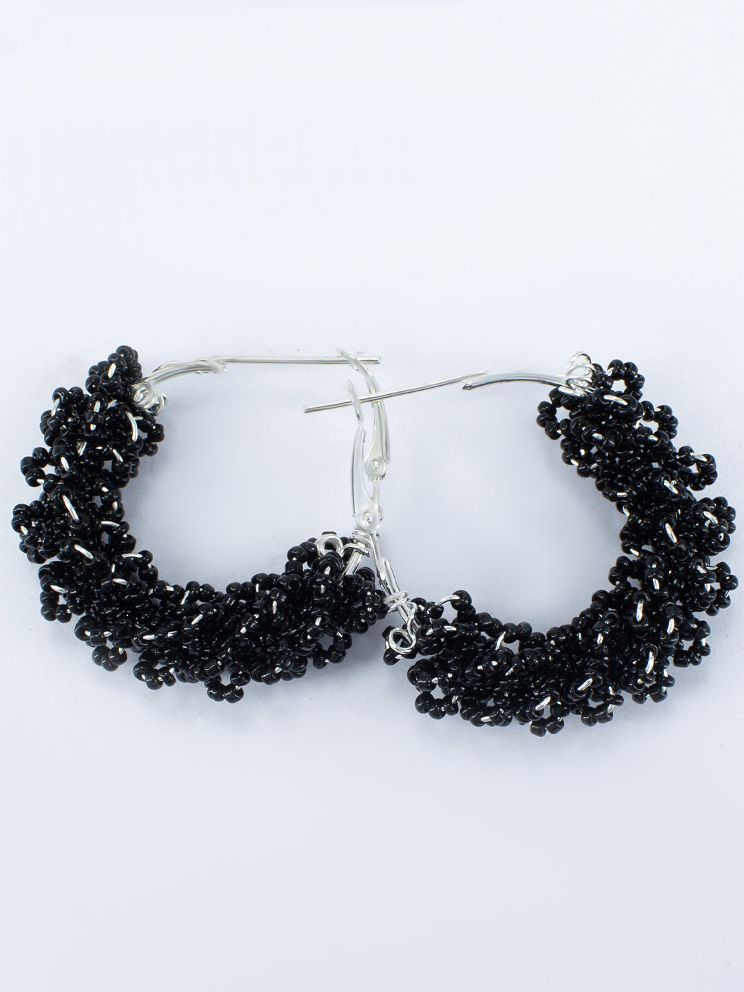 Black Beaded Hoop Earrings