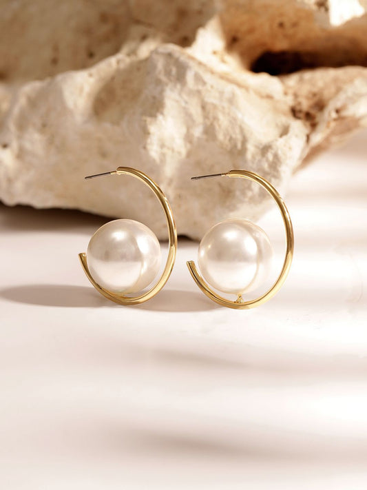 Pearl Half Hoop Earrings