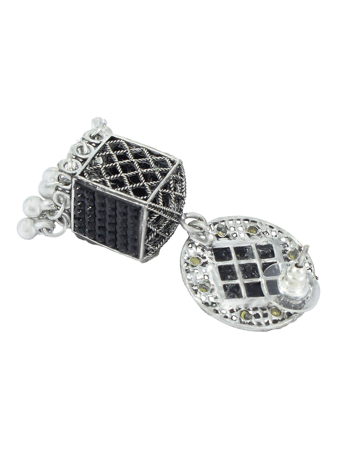 Oxidized Black Square Jhumka Earrings