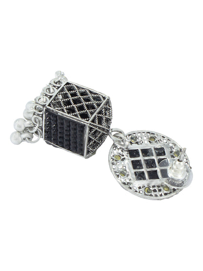 Oxidized Black Square Jhumka Earrings