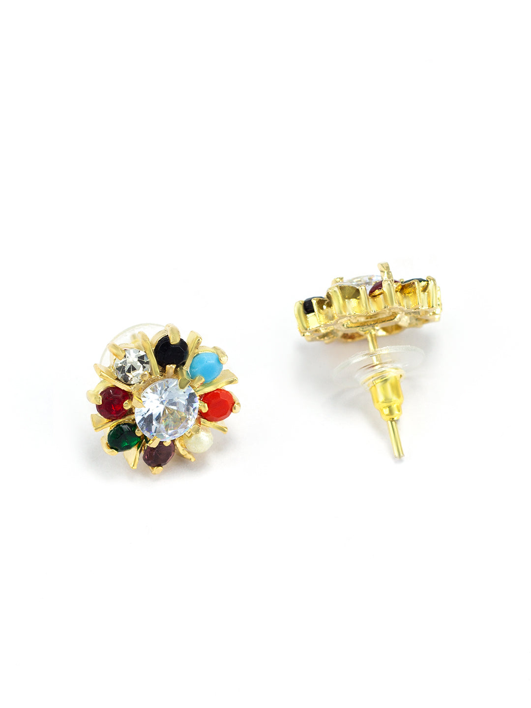 Navratan Floral American Diamond Earrings
