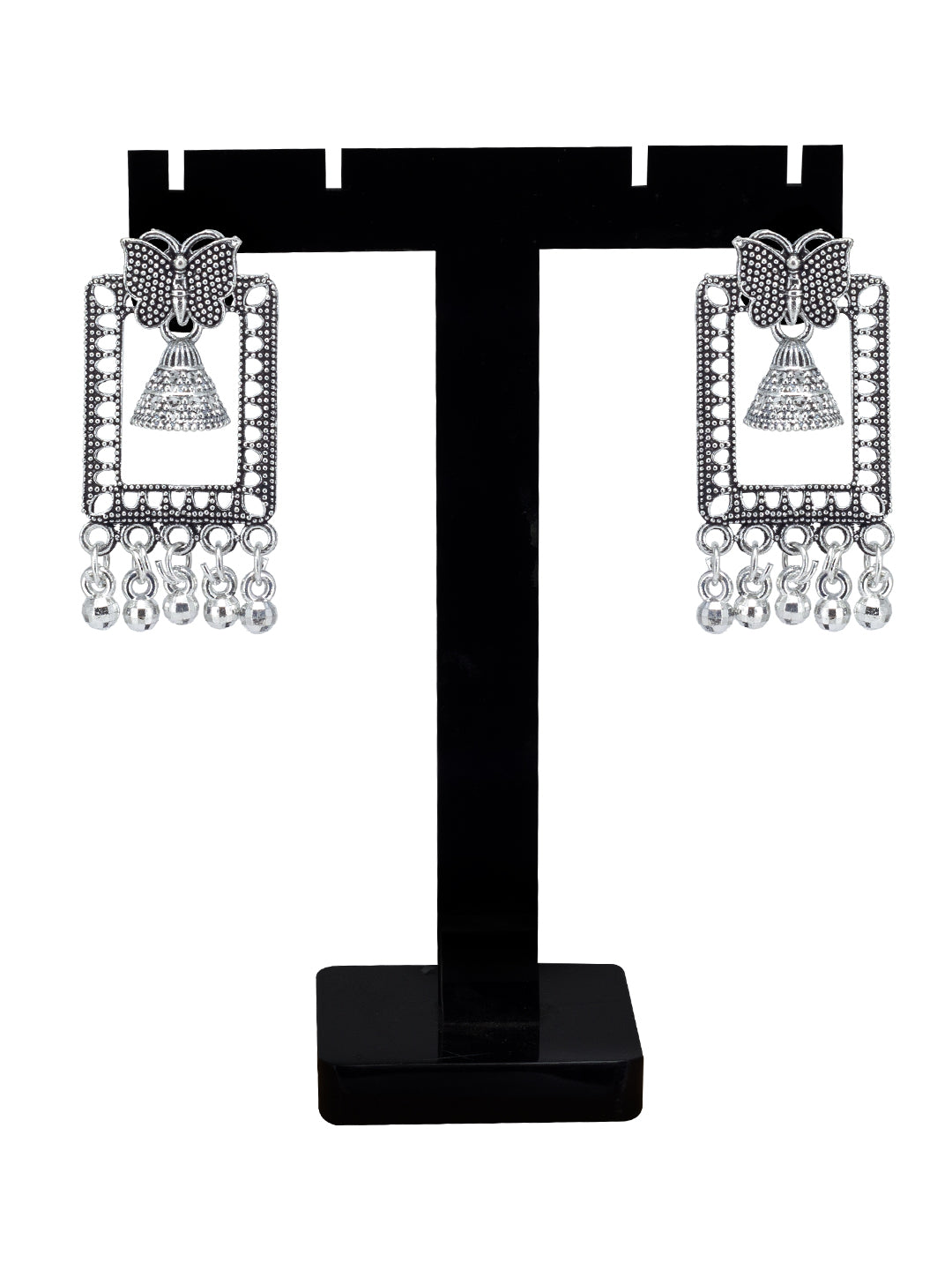 Silver Oxidized Butterfly Jhumki Earrings