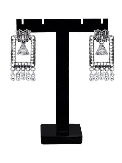 Silver Oxidized Butterfly Jhumki Earrings