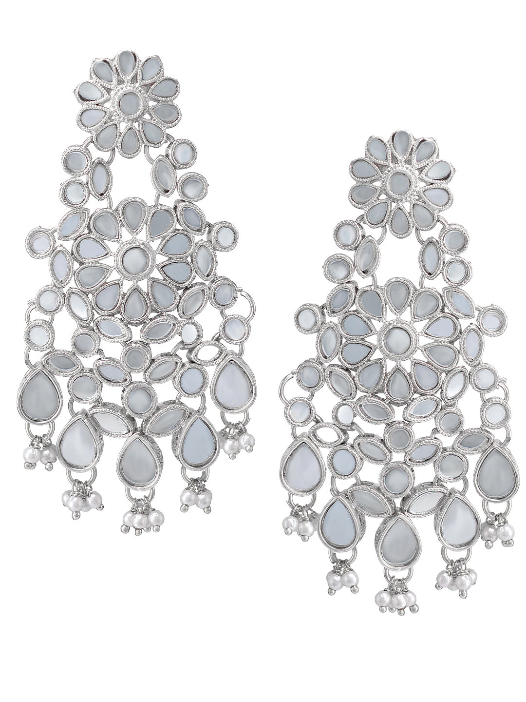 Silver-Plated Mirror-Studded & Beaded Jewellery Set With Maangtika