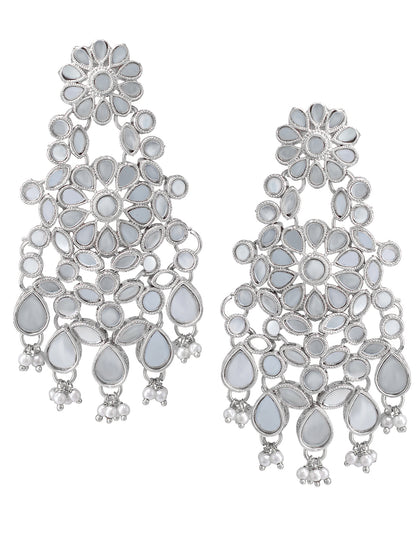 Silver-Plated Mirror-Studded & Beaded Jewellery Set With Maangtika