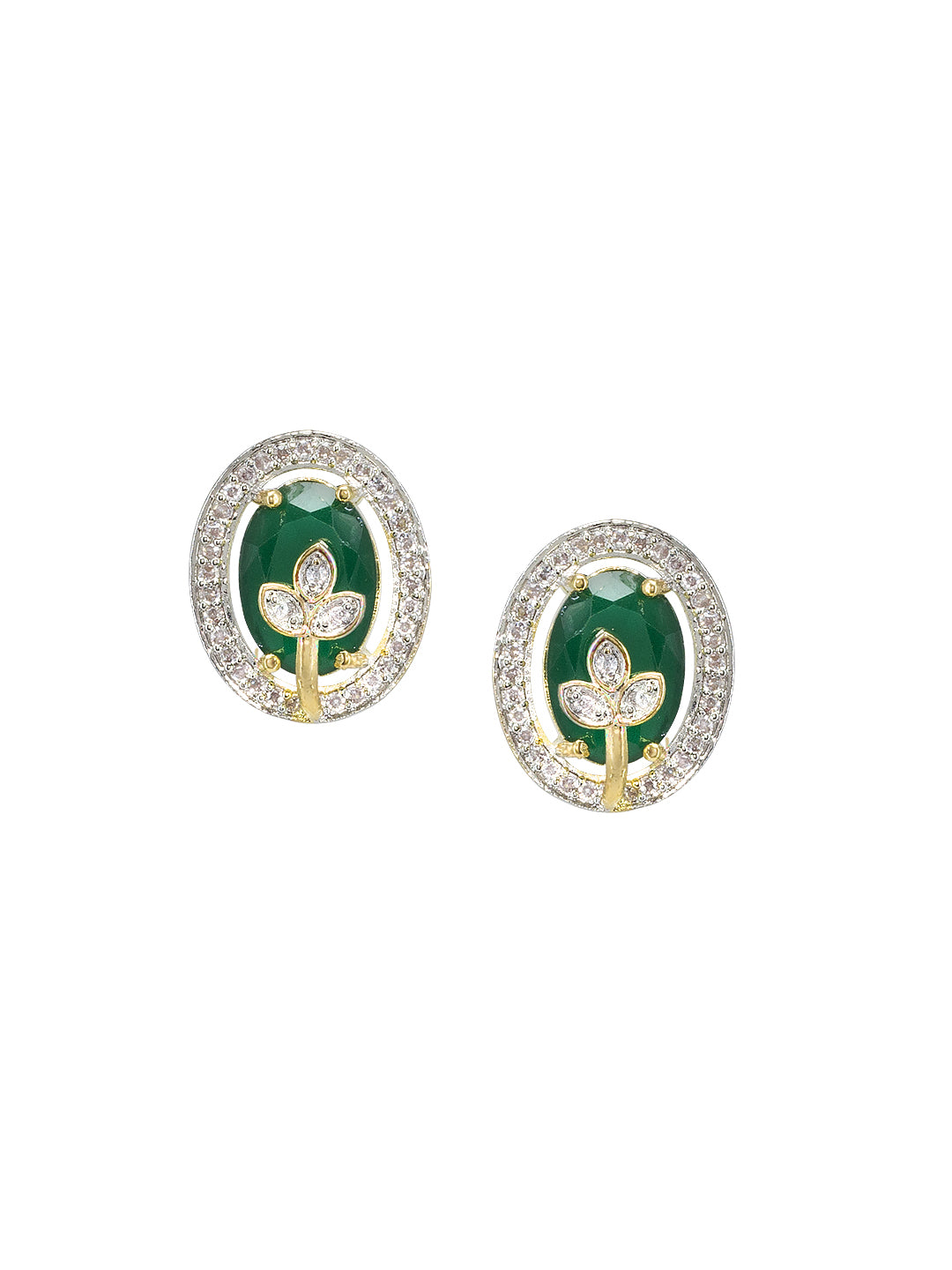Gold-Plated Green Oval AD-Studded Pendant Set